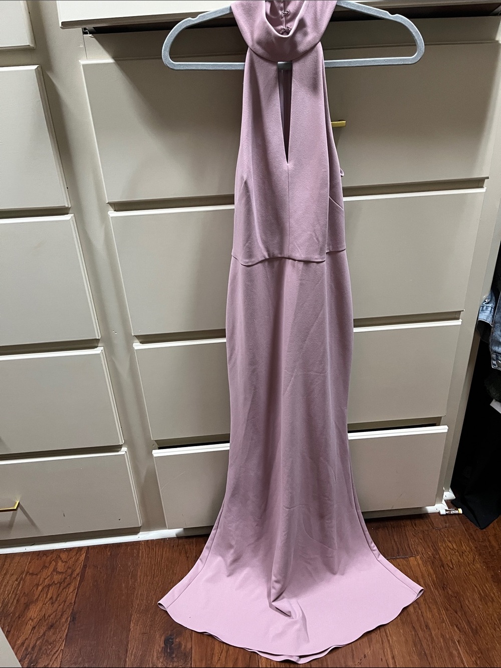 David’s Bridal Mauve Halter Maxi Dress with Keyhole Neckline